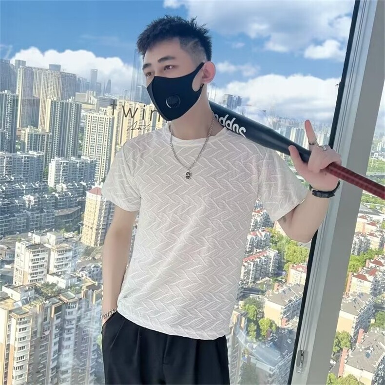 夏季痞帅T恤男时尚潮牌白色半袖男装短袖2024新款夏装上衣体恤,男装T恤,星座1013