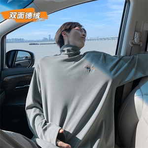 双面德绒长袖t恤男春秋季美式复古腊肠狗刺绣高领叠穿内搭打底衫图片