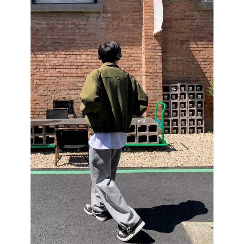 军绿色垫肩短款外套男轻奢男装高级感飞行员夹克美式机车服冲锋衣,男装夹克,星座506A
