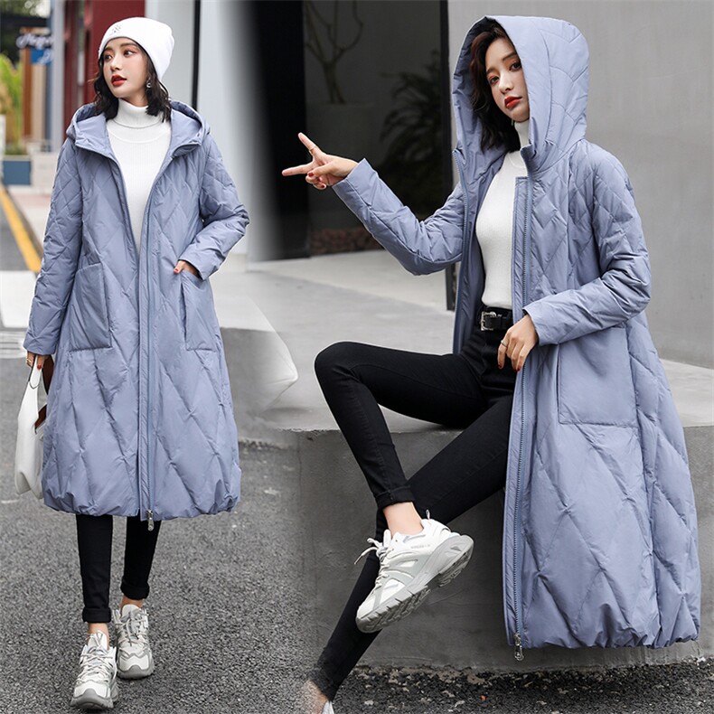 羽绒服90绒女中长款2020年冬季新款连帽外套加大加厚,女装羽绒服,海爱依仁