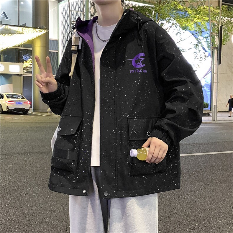 满天星外套男潮牌连帽夹克2026新款秋季工装冲锋衣 A436-W113-P68图片