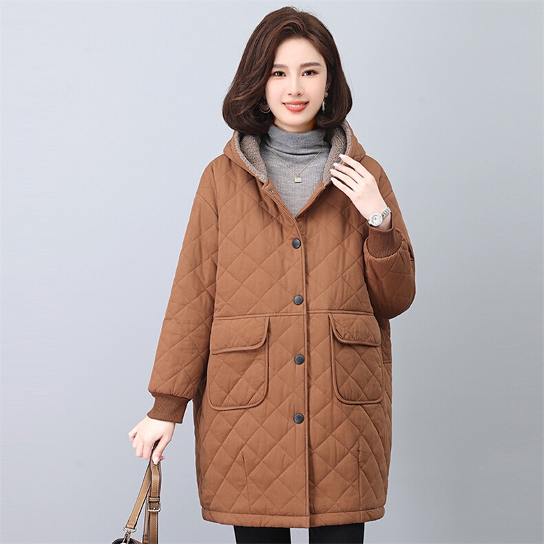 时尚保暖女士长款棉服修身显瘦冬季外套舒适百搭加厚棉衣,女装棉衣/棉服,悦见她