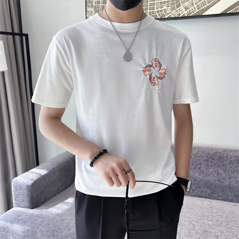 潮民族风刺绣短袖t恤男士夏季新款宽松半袖上衣打底衫G26,男装T恤,星座1116A-2（原606A-1）