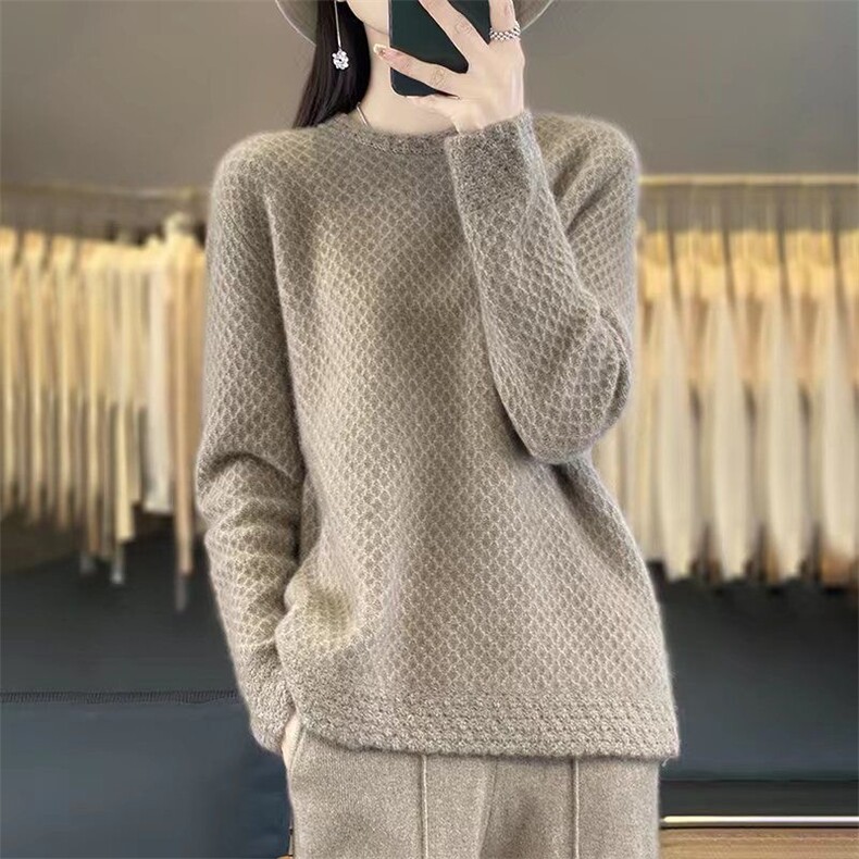 2024秋冬新款羊毛衫加厚蜂窝立体领洋气百搭保暖打底衫,女装羊毛衫,臻纶羊绒
