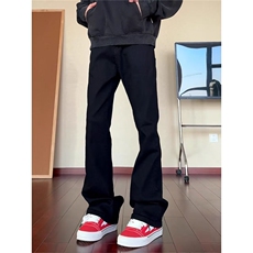 黑色加绒加厚牛仔裤男款秋冬潮牌痞帅vibe裤子cleanfit直筒微喇裤，男装牛仔裤，四季星座505