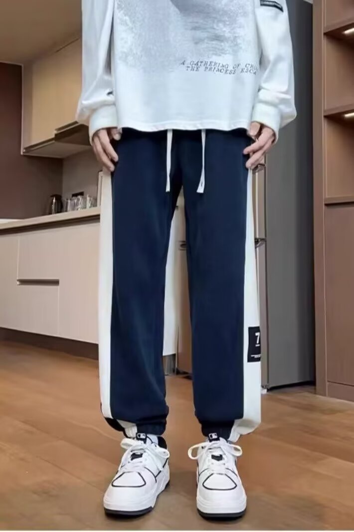 拼接灯芯绒裤子男士秋冬款加绒加厚束脚卫裤潮牌冬季宽松休闲长裤,男装休闲裤,星座218-1（原230）