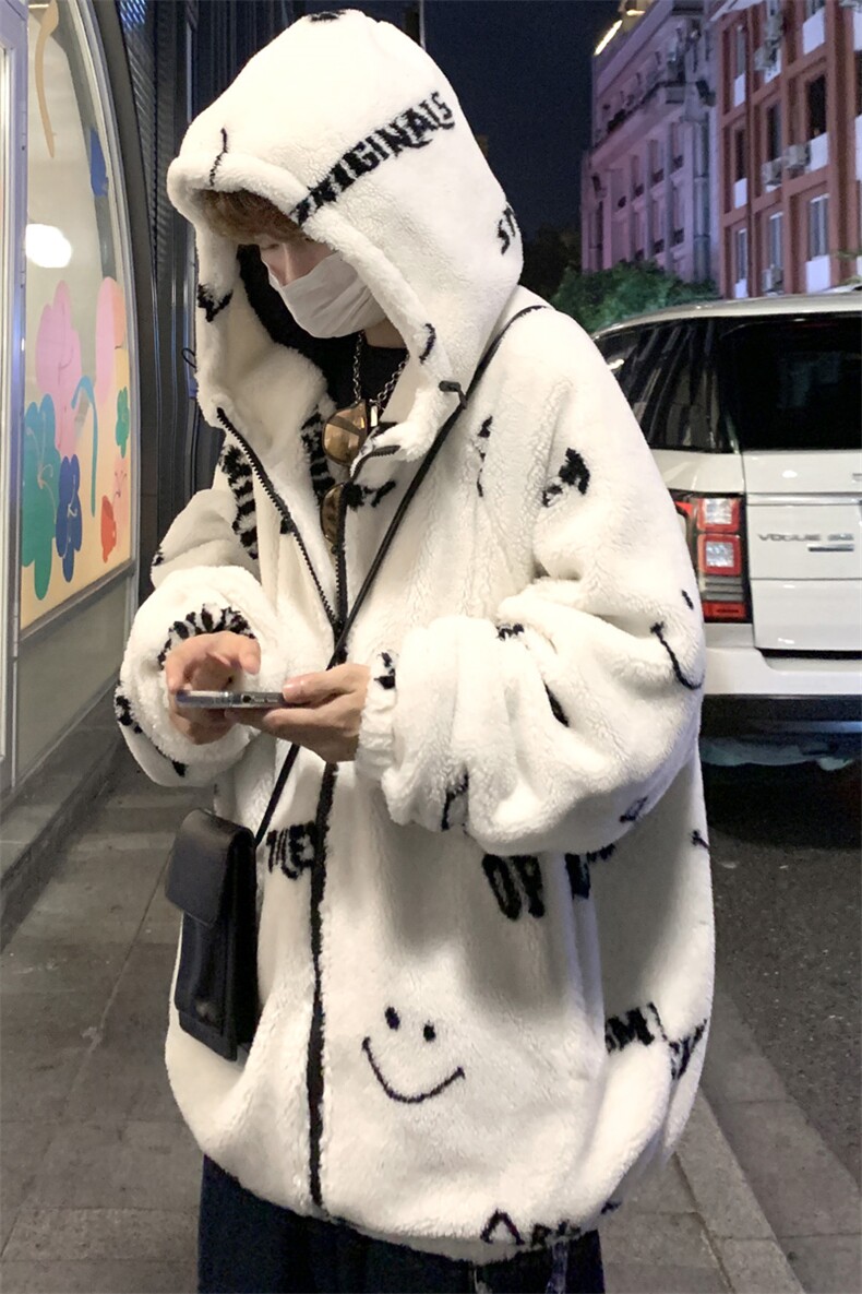 重磅羊羔绒外套男冬季加绒加厚韩版连帽棉服美式高街潮牌大码棉衣,男装棉衣,电商A157