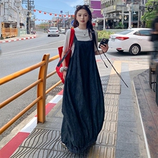 超好看牛仔背带连衣裙女2025春夏季新款韩系设计感小众宽松，女装连衣裙，2C216