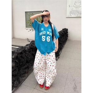 美式镂空透气针织短袖衬衫夏季透气辣妹ins街头拉链外套图片