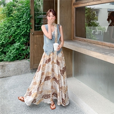 新款2240-P195-K295波西米亚钉珠牛仔马甲长裙套装，女装套装/套裙，网红馆