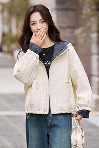 现货2025冬装新款连帽撞色时尚休闲女士棉衣棉服图片