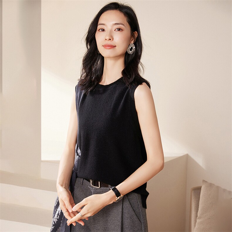 2025夏秋新款羊绒衫女100纯山羊绒无袖圆领通勤简约百搭背心马甲,女装马甲,绒歆坊