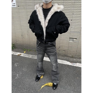 现货高品质美式高街冬季重磅硬挺短款座山雕毛领棉衣男女加厚外套图片