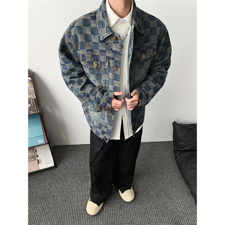 得物二开牛仔方格设计感百搭夹克外套男2026秋季新款JK1275-P85,男装夹克,星座1103-3