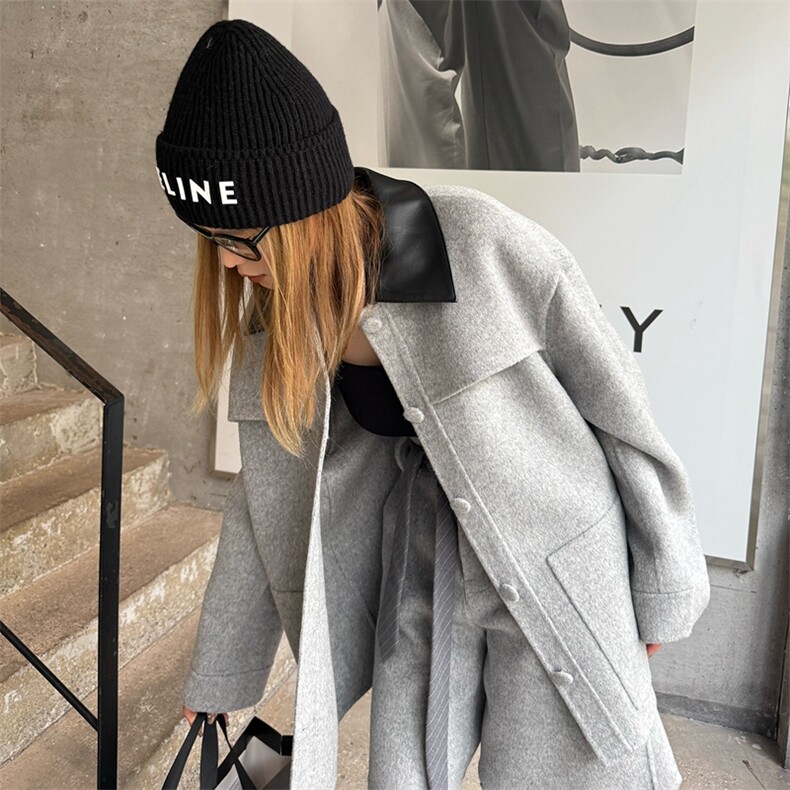 时髦气质羊毛宽松毛呢外套短裤套装女2025秋冬小个子双面羊绒大衣，女装休闲裤，蒙绒特