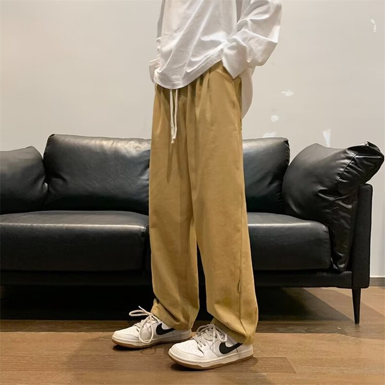 春秋季阔腿裤子男复古日系慵懒风坠感直筒休闲工装长裤G065P32,男装休闲裤,星座1116-2