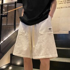 直播品质做旧重水洗立体裁剪拼接工装短裤五分裤K9805/P45白色，男装牛仔裤，电商A094