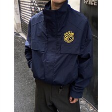 美式复古徽章刺绣boxy宽松工装夹克男女廓形立领冲锋衣短宽款外套，男装夹克，四季星座505