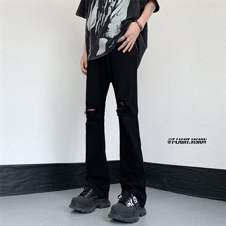 B221美式高街ins暗黑风设计感破洞小脚牛仔裤LK23048-P60控78,男装牛仔裤,电商B221