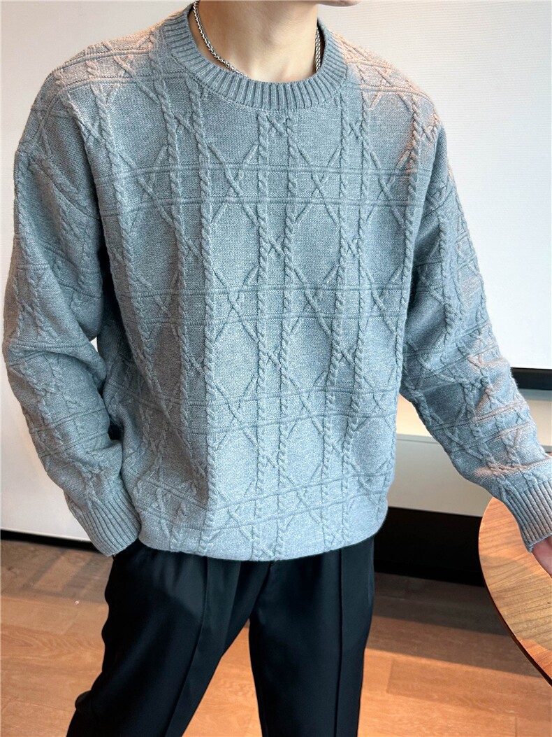 圆领个性织法交错条纹宽松男毛衣针织衫MY2413-P58,男装针织衫/毛衣,星座1012-1