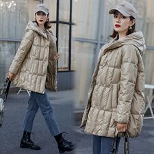 2020冬季新款优雅时尚中长款羽绒服气质显瘦连帽羽绒外套，女装羽绒服，深水步