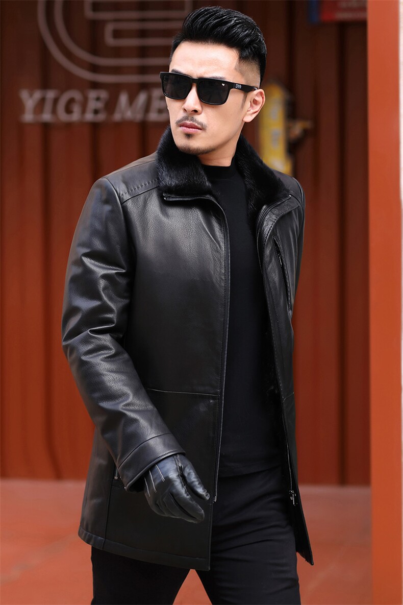 冬季中老年山羊皮皮衣翻领水貂内里不可脱卸外套ALXB7177-P1860，男装皮衣，电商B212（原钱塘6029）