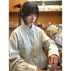 大货DCS5169-批48美式长袖条纹衬衫男潮牌学院风衬衣图片