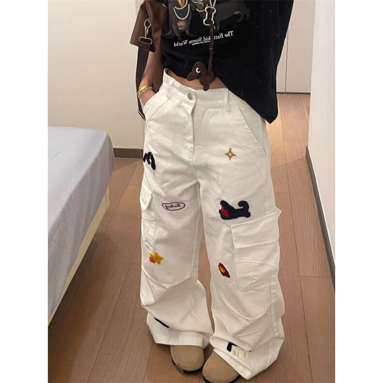 设计感毛巾绣小狗牛仔裤美式宽松阔腿直筒休闲工装裤L30200-P58，男装牛仔裤，星座1008