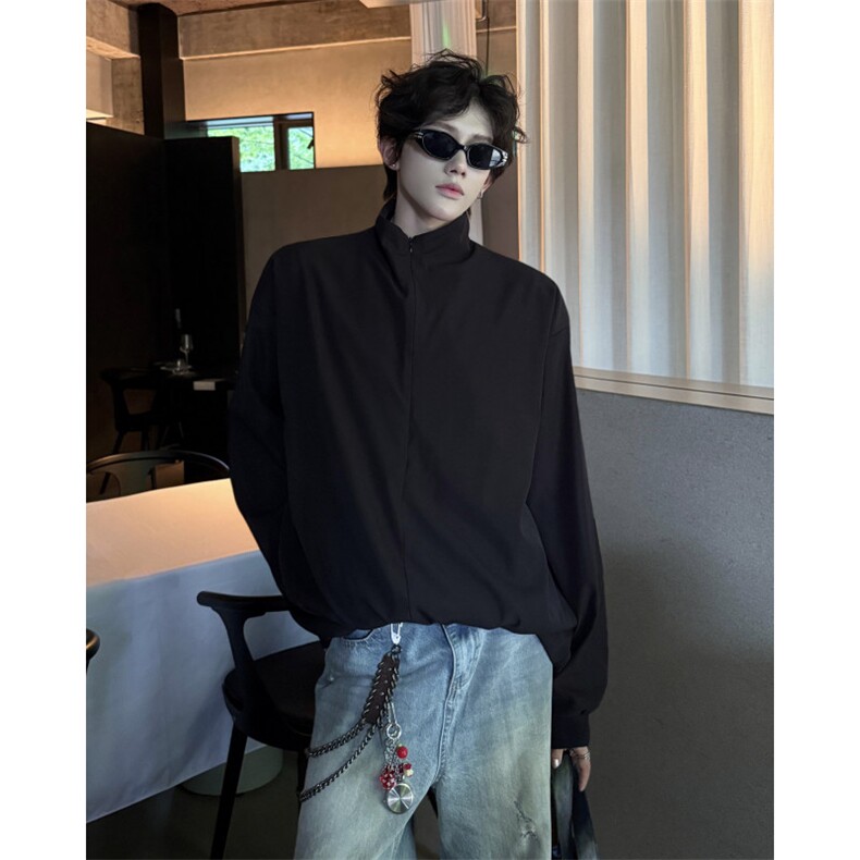 老钱风假两件春秋季轻薄男女混纺懒人休闲帅时尚宽松衬衫外套夹克图片