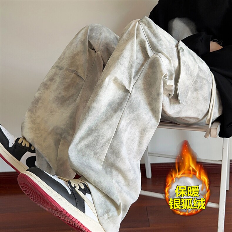 薄款改加绒特批P50无差价冬新银狐绒保暖拖地工装裤男K1448J加绒,男装休闲裤,电商A001-1