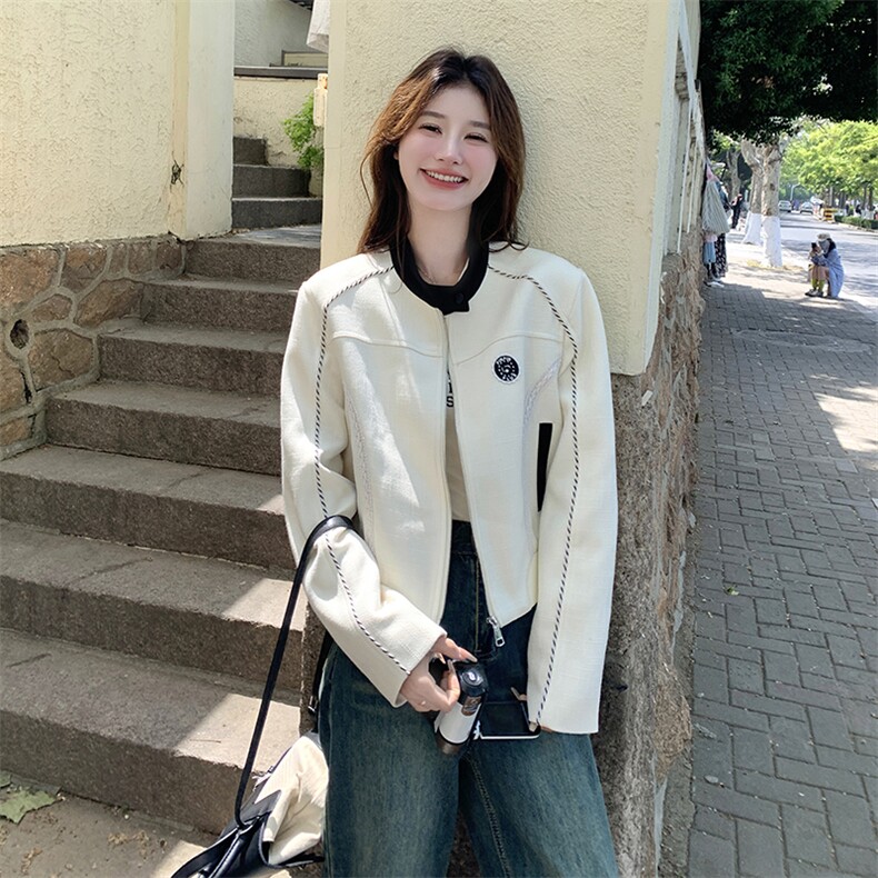 撞色设计小香风棒球服外套女春秋2025新款高级感小个子夹克学院风,女装短外套,2C198