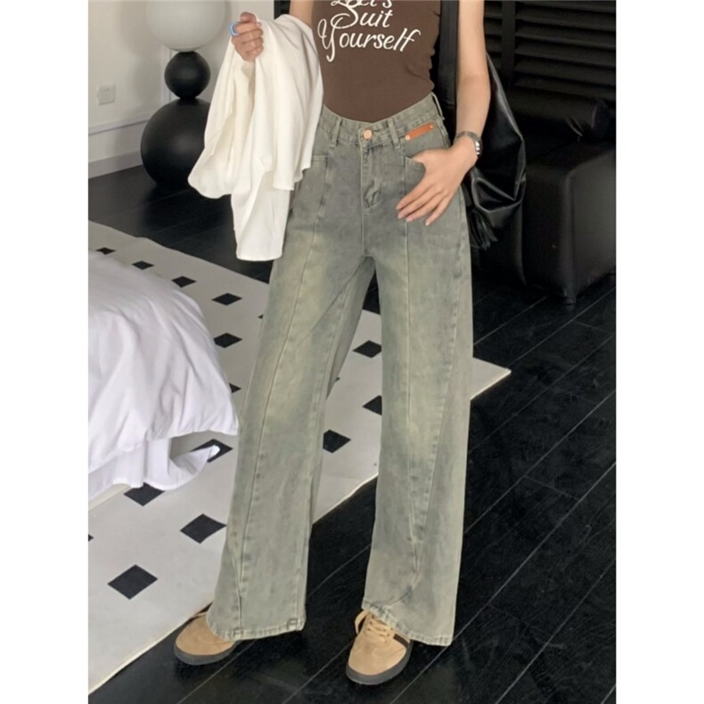 设计感阔腿裤牛仔裤女高腰显瘦新款宽松辣妹直筒拖地裤3588-p45，女装牛仔裤，星座1008-2