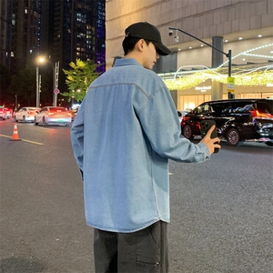 新款(跨境货源）长袖牛仔衬衫男宽松休闲外套图片