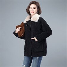 羽绒棉服女中长款2021年新款韩版宽松大码棉衣中年妈妈大毛领加厚，女装棉衣/棉服，伊满意