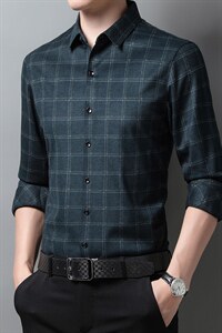 2023秋季休闲男士宽松免烫长袖衬衫中年商务男装薄款衬衣上衣服图片