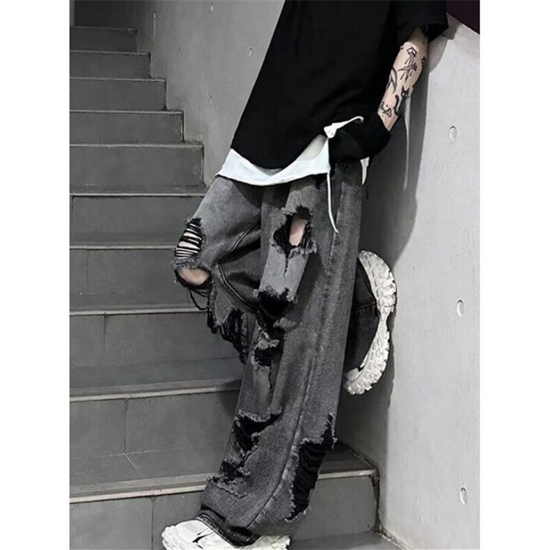 美式街头破坏刮烂破洞复古老爹裤阔腿直筒牛仔裤情侣男女NY301,男装牛仔裤,星座1116A（原606A-3）