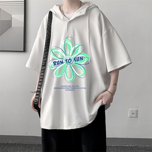 LD54170-P45 连帽短袖t恤男大码胖子带帽五分袖中袖 大皂风图片