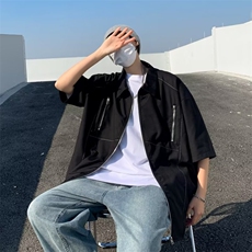 日系五分袖春夏季新款设计感拉链宽松版五分袖衬衫E020P35，男装衬衫，星座1116-2