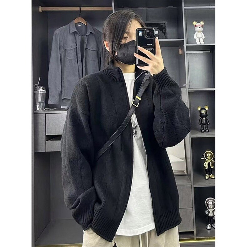 网图84886-P75针织开衫男潮流春秋男士外套秋冬立领休闲宽松毛衣,男装针织衫/毛衣,电商D310B