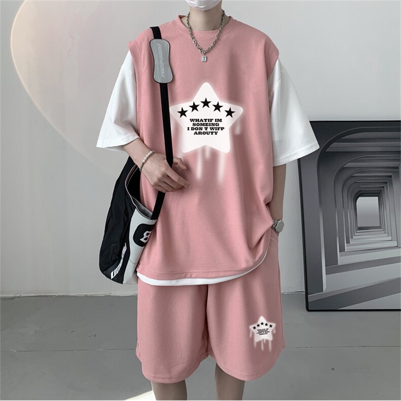 华夫格套装潮流休闲短袖短裤两件套FTZ3057-P55控78图片