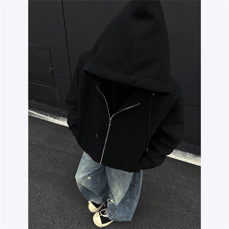 设计感冬季连帽呢料外套男士潮流美式加厚呢大衣宽松棉衣P135,男装棉衣,电商C306-1
