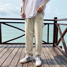 20港风夏季字母印花九分裤学生哈伦束脚裤长裤子潮504-K2023-P50，男装休闲裤，星座504
