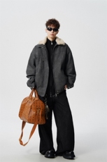 复古可脱卸羊羔毛领大码M-5XL面层PU皮棉衣男77933P138控198，男装棉衣，星座227-7
