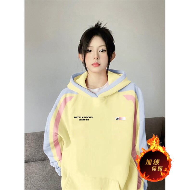 抖音得物供货提供视频秋冬重磅美式宽松接拼连帽卫衣32155,男装卫衣,电商A486