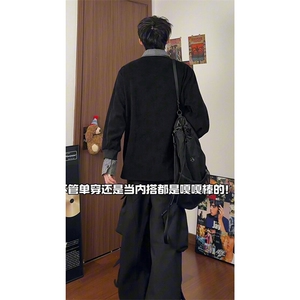 V领宽松休闲简约百搭上衣日系流行学院风条纹假两件卫衣HY713TP48图片