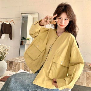 黄色工装外套女春秋2025新款减龄独特设计洋气棒球服式上衣夹克图片