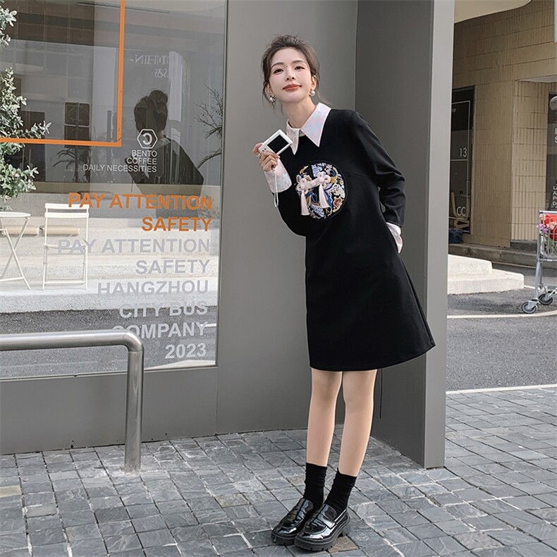 春季新款针织连衣裙女中长款修身显瘦气质百搭时尚长袖裙子,女装连衣裙,秋水欣儿