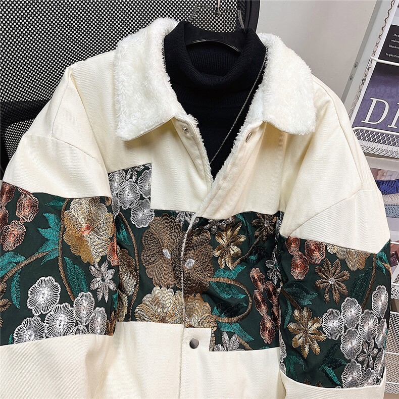 中性风加绒加厚宽松外套女潮拼接翻领夹克男7568加绒P110控149,男装夹克,星座226-1