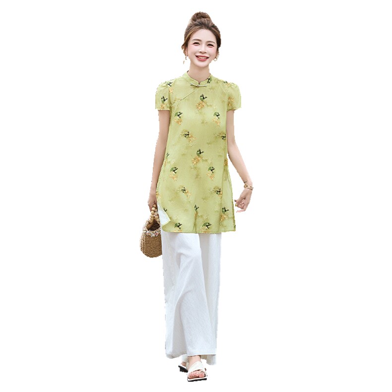 新中式设计感时髦套装女2025夏季新款清冷感改良唐装显高两件套潮,女装套装/套裙,采品优优