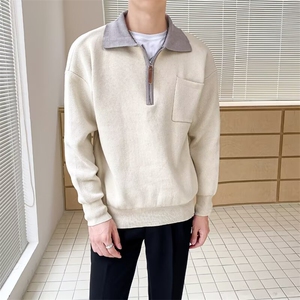 轻熟风冬新款撞色polo风针织衫毛衣男休闲上衣外穿卫衣MZ965-P56图片